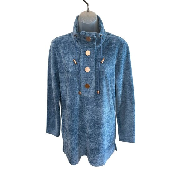 New Soft Surroundings St. Germain Pullover Sweater 3/4 Button Blue Women Size S - Picture 6 of 7